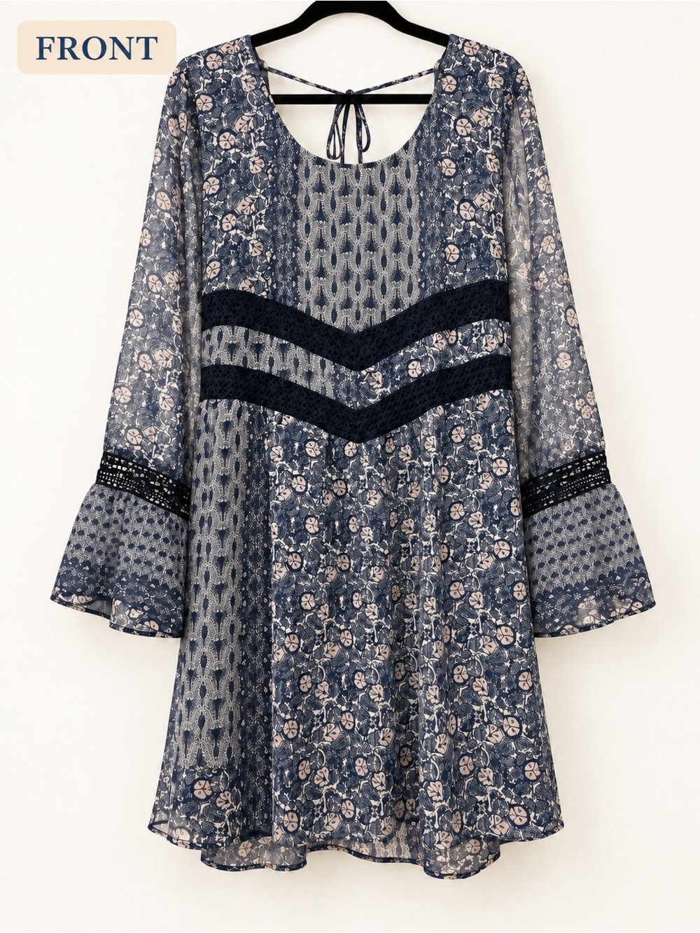 Maurices Navy Blue Floral Tie-Back Boho Dress